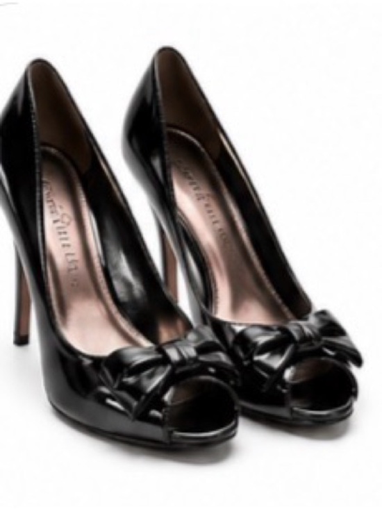 Paris Hilton Shoes - Paris Hilton Black Patent Peep Toe Bow Heels Size 7 Glam Party Pumps